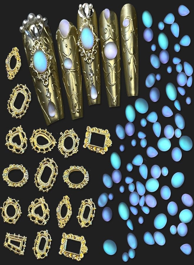 Dornail 50Pcs Mix Shape Size Translucent Blue Tears Nail Rhinestones for Crafting Nail Charms and Gems 50Pcs Gold Frame Charms for Nails Design Circular Droplet Nail Crystals Nail Diamonds Nail Accessories - Image 1